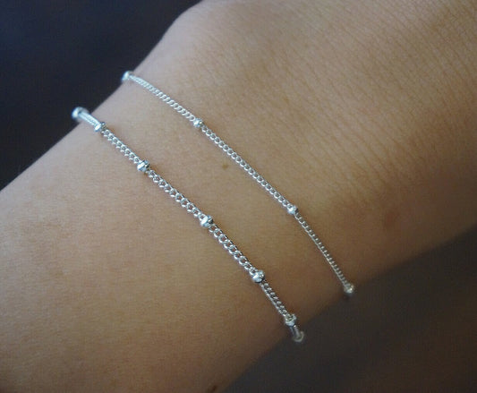 Sterling Silver Satellite Bracelet/silver beaded chain bracelet/Delicate Bracelet/Minimalist Jewelry/Layering Bracelet/tiny bracelet/Gift