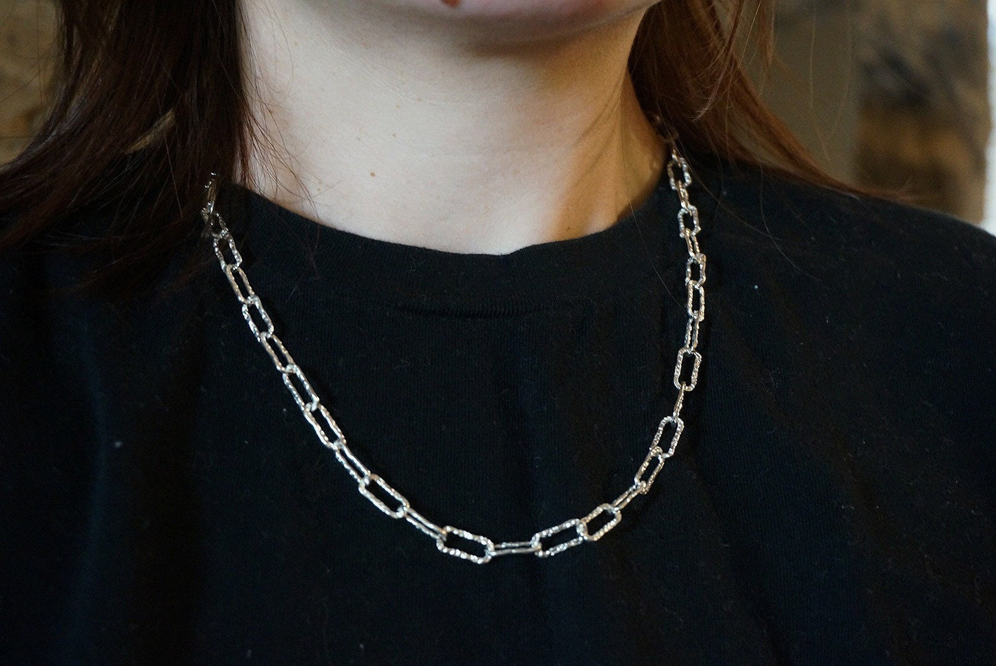 Sterling silver Link chains Necklace/Thick Chain/Rectangle Link Necklace/20" necklace/Silver Paper Clip Necklace/chunky chains necklace