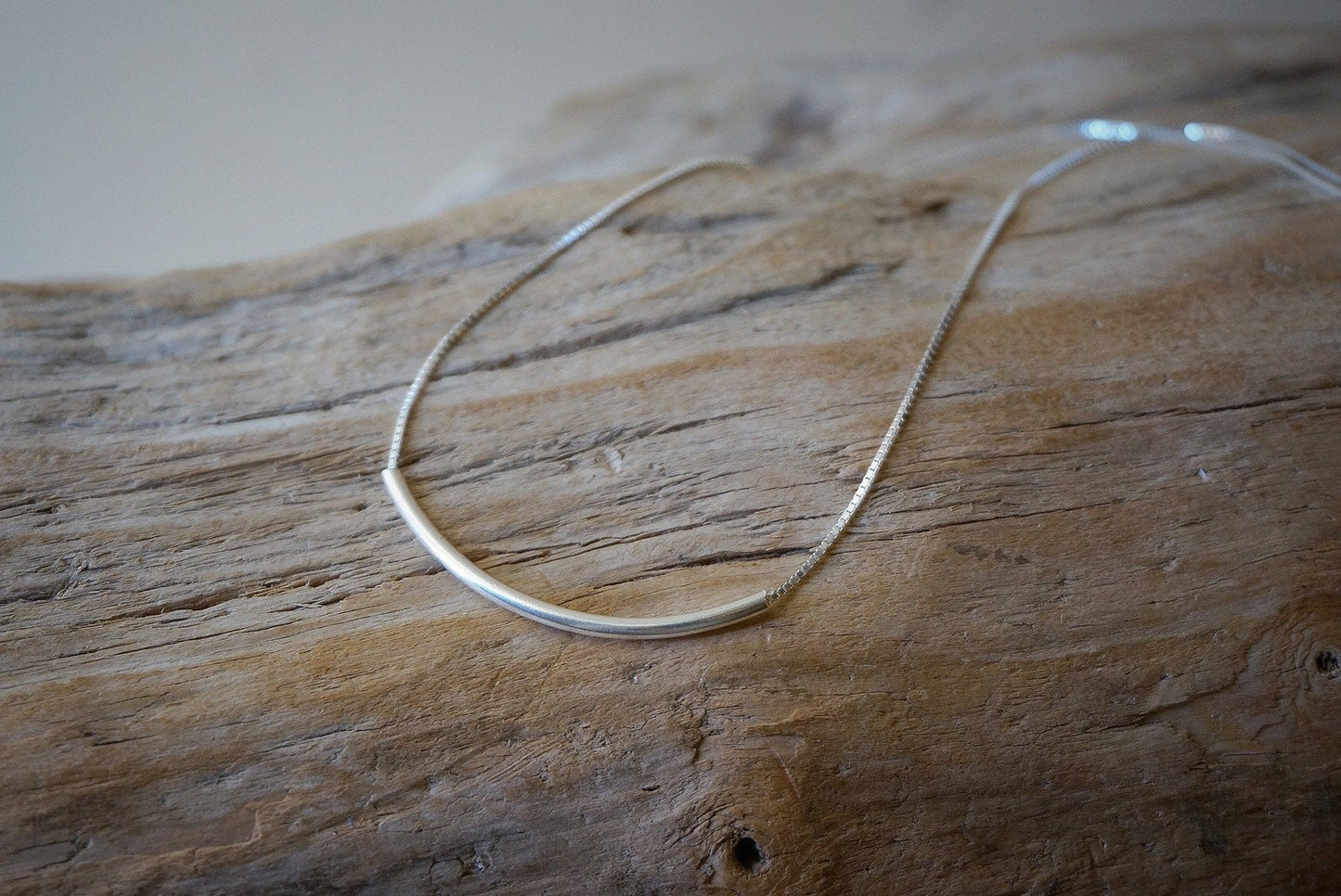 Sterling Silver dainty Curved tube bar adjustable necklace/minimalist necklace/silver bar necklace