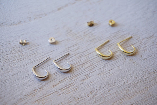 sterling Sterling Silver dainty huggie J hook earrings/Suspender Earrings/silver J stud earrings/gold hoop earrings with stud fitting