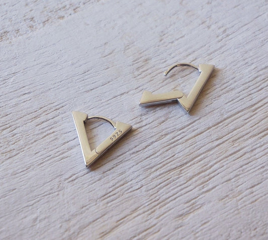 Sterling Silver Triangle Huggie Hoop Earrings/Geometric hoop earrings