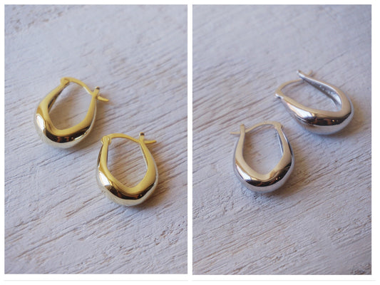 Sterling silver irregular oval Chunky hoop earrings/gold chunky hoops/thick hoop earrings/wide huggie hoop earrings