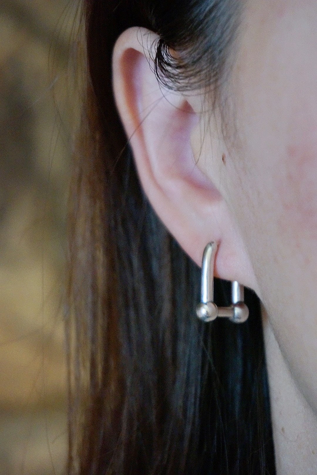 Sterling silver Chunky U Shaped Pinball Linked Drop Earrings/Geometric thick hoop earrings/U Linked Chain Earrings/Trend bold earrings