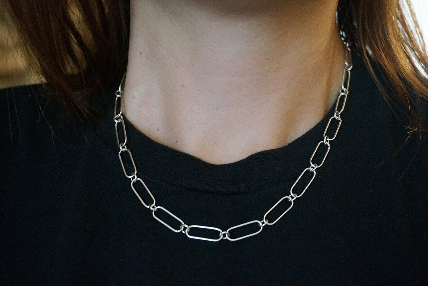 Sterling silver Link chains Necklace/Thick Chain/Rectangle Link Necklace/18'' necklace/Silver Paper Clip Necklace