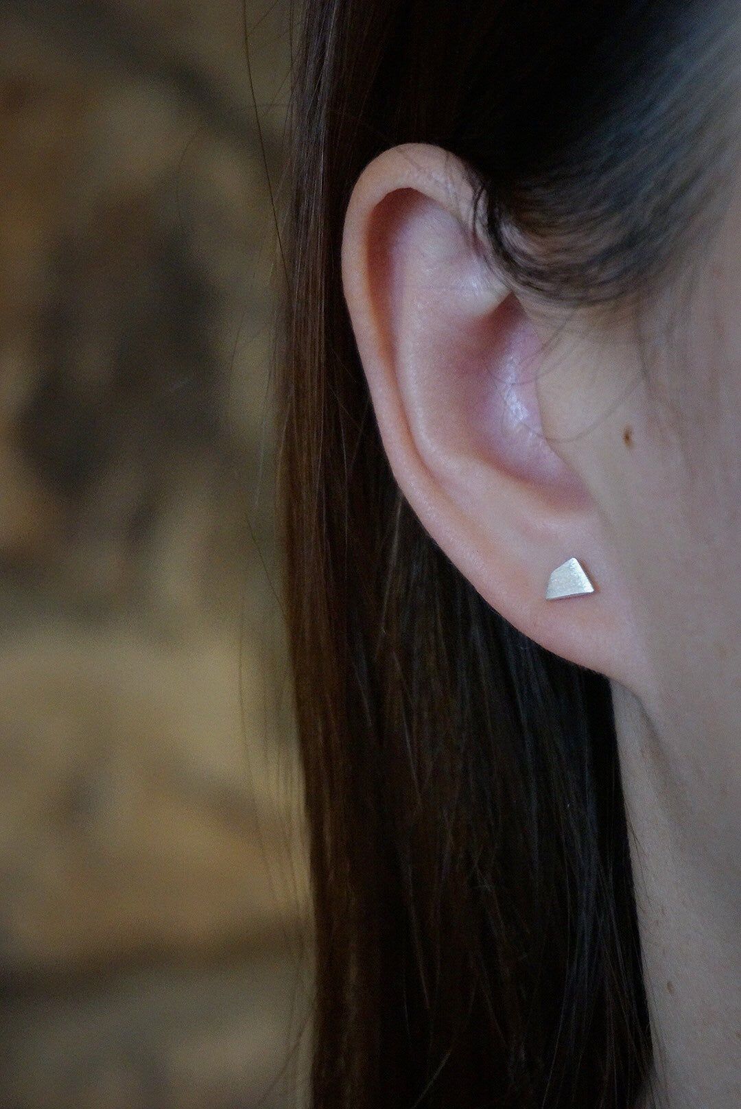 Sterling silver Asymmetric Trapezoid geometric stud earrings/925silver matte trapezoid stud earrings/Irregular polygon stud earrings