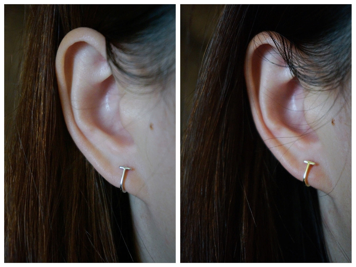 Sterling silver T shape huggies hoop earrings/bar hoop earrings/gold tiny hoop earrings/minimalist hoop earrings/
