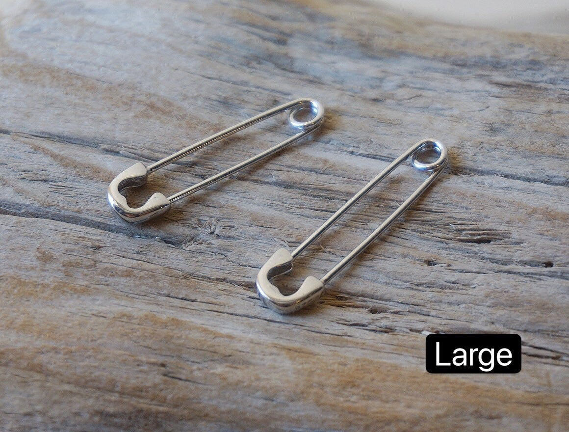 Sterling silver Safety pin earrings/Creative earrings/Safety Pin Pull Through Drop Earrings/Fun Quirky Punk Rock Jewelry
