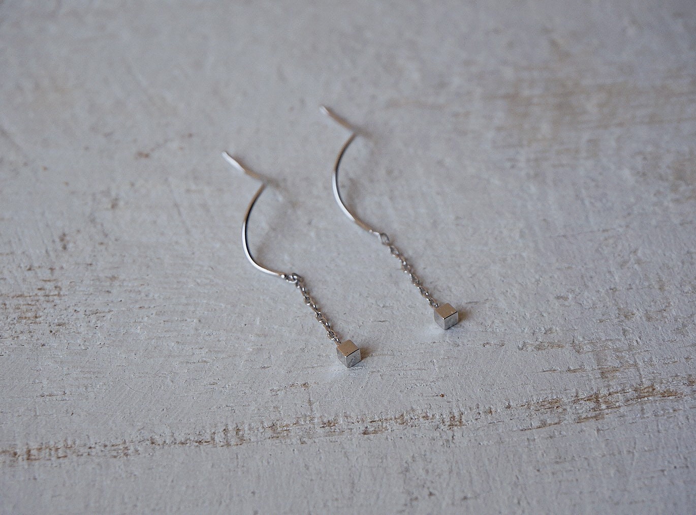 Sterling silver cube Threader earrings/2mm cube threader earrings/square threader/edgy earrings/spiral Threader earrings