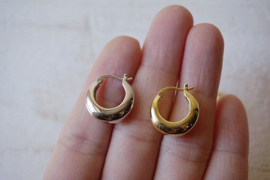 Sterling silver Chunky hoop earrings/gold chunky hoops/thick hoop earrings/wide huggie hoop earrings