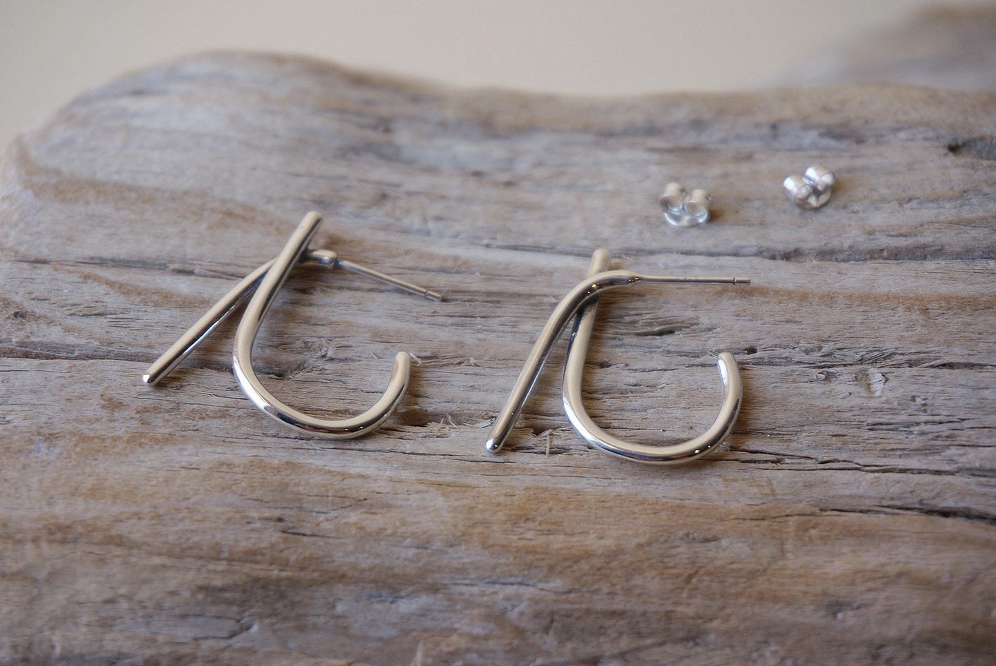 Sterling silver Irregular geometric open hoop earrings/925silver minimalist earrings/gift for her