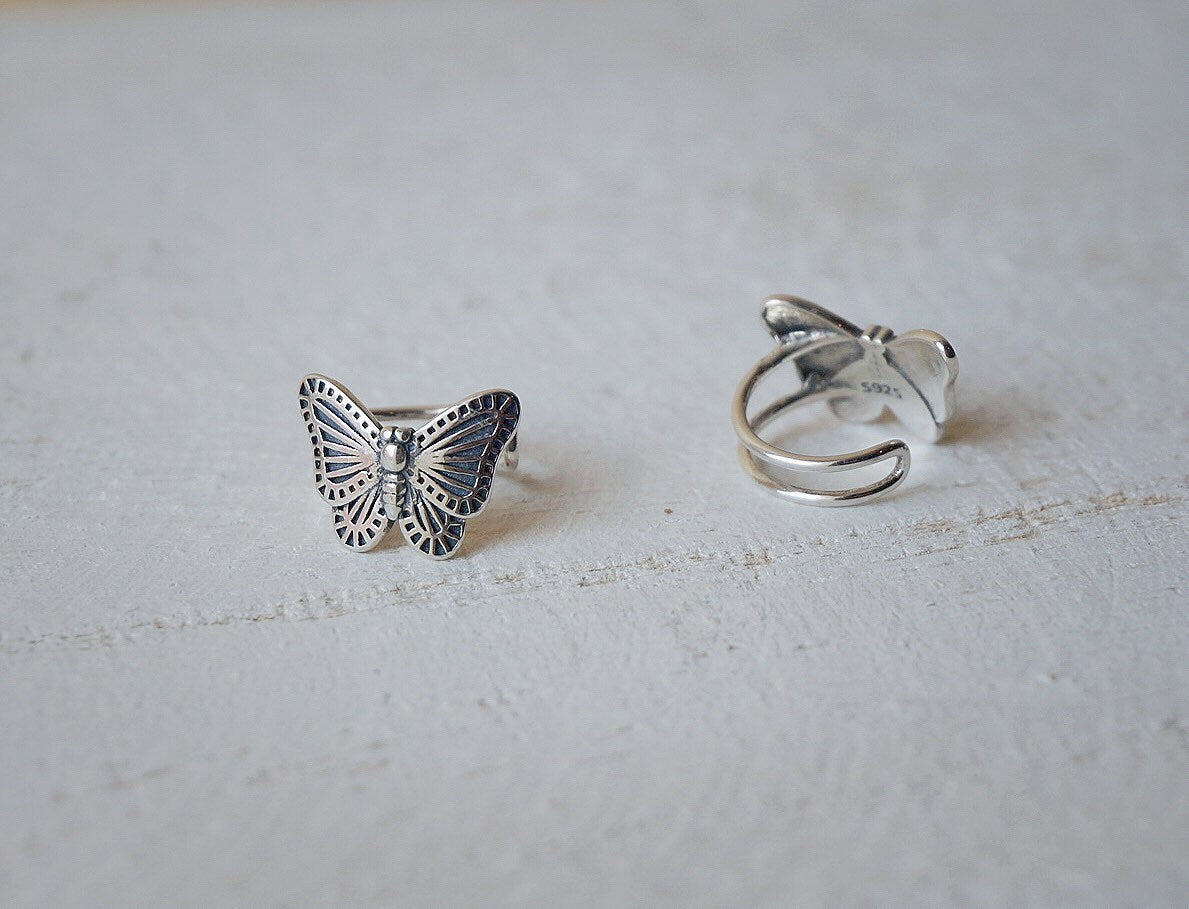 sterling silver Butterfly Ear cuff/ear cuffs earrings/butterfly ear wrap/silver ear clip