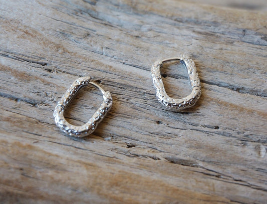 Sterling silver rectangle hoop earrings/Square Oval Hook Earrings Ear drop/Rectangle Huggie Earring/hick Hoop Huggie