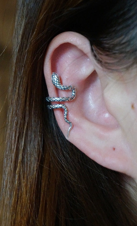 sterling silver Snake Ear cuff/ear cuffs earrings/snake ear wrap/silver ear clip/Snake earrings