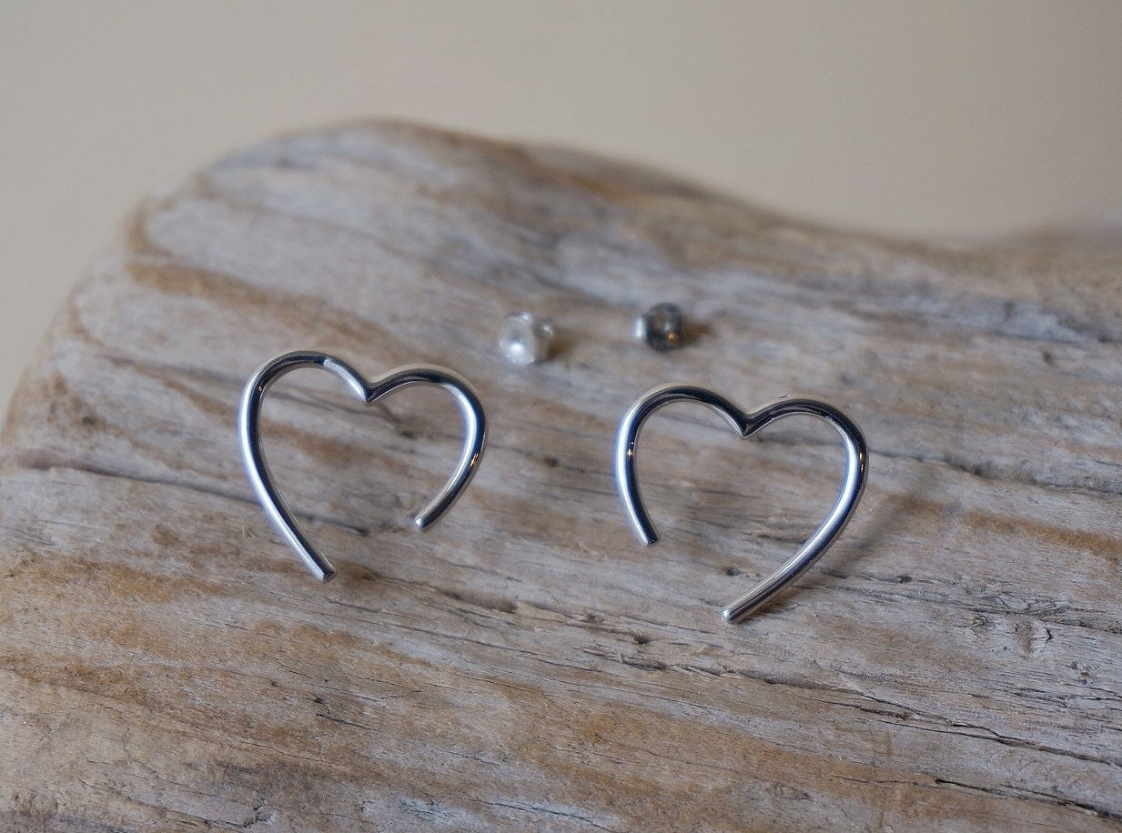 Sterling silver open large heart stud earrings/big heart stud earring/love studs/heart earrings/gift for her/open heart studs