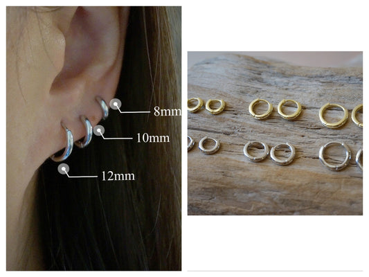 Sterling silver latch back hoop earrings/Gold hoop earrings/Tiny hoop earrings/huggie hoops/Thick Silver Hoop Earrings/small hoops