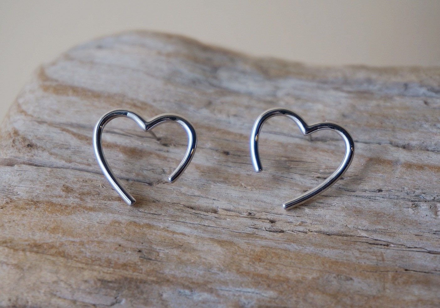 Sterling silver open large heart stud earrings/big heart stud earring/love studs/heart earrings/gift for her/open heart studs