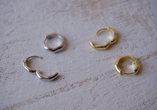 Sterling silver latch back hexagon hoop earrings/Gold  hexagon hoop earrings/huggie hoops/Thick Silver Hoop Earrings/geometric hoops