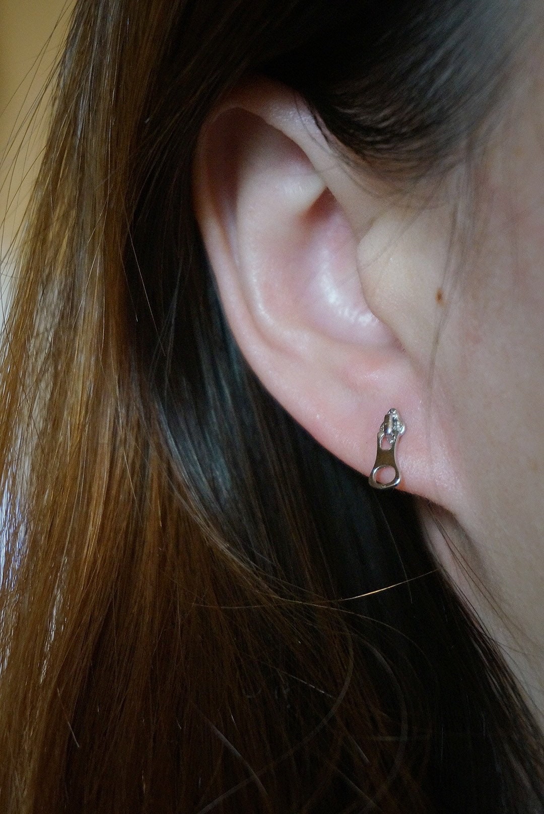 Sterling silver Zipper stud earrings/Unique stud earrings/zipper pierced stud earrings/925silver zipper puller earrings