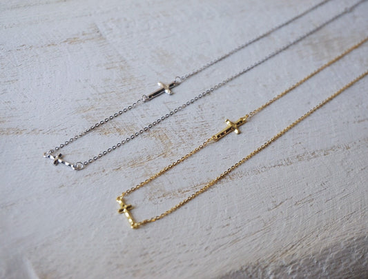 Sterling silver sideways cross necklace/Gold cross necklace/Dainty Cross necklace/chain cross necklace/minimalist necklace