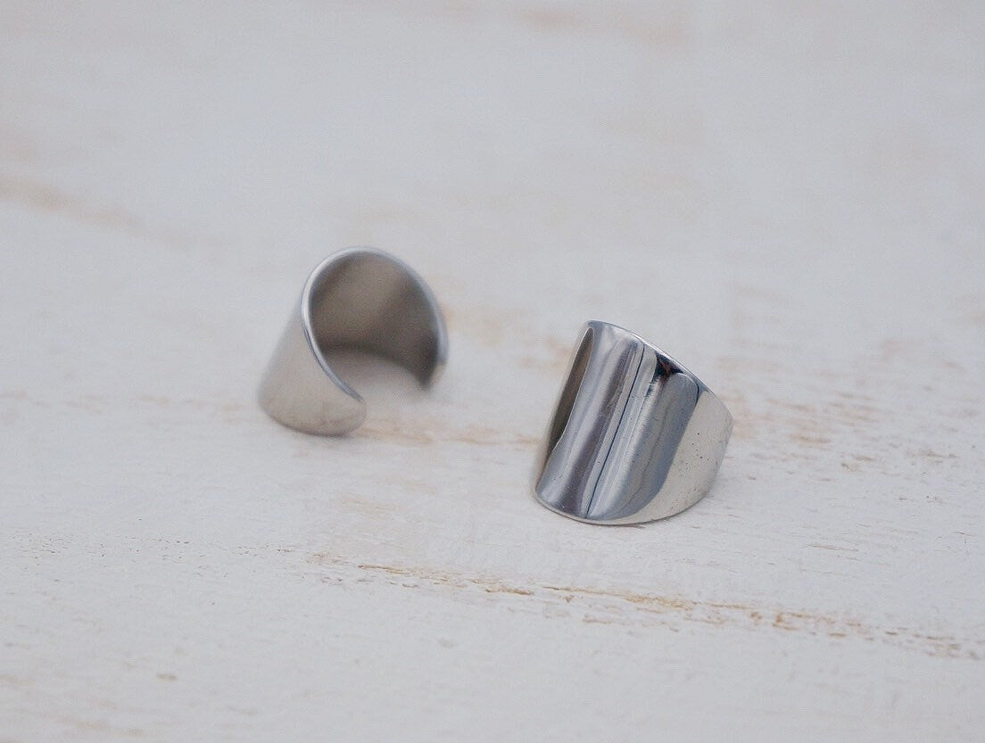 sterling silver earring sets/thick Earlobe cuff/chunky ear cuffs/ear wrap/silver ear clip/rectangular hoops