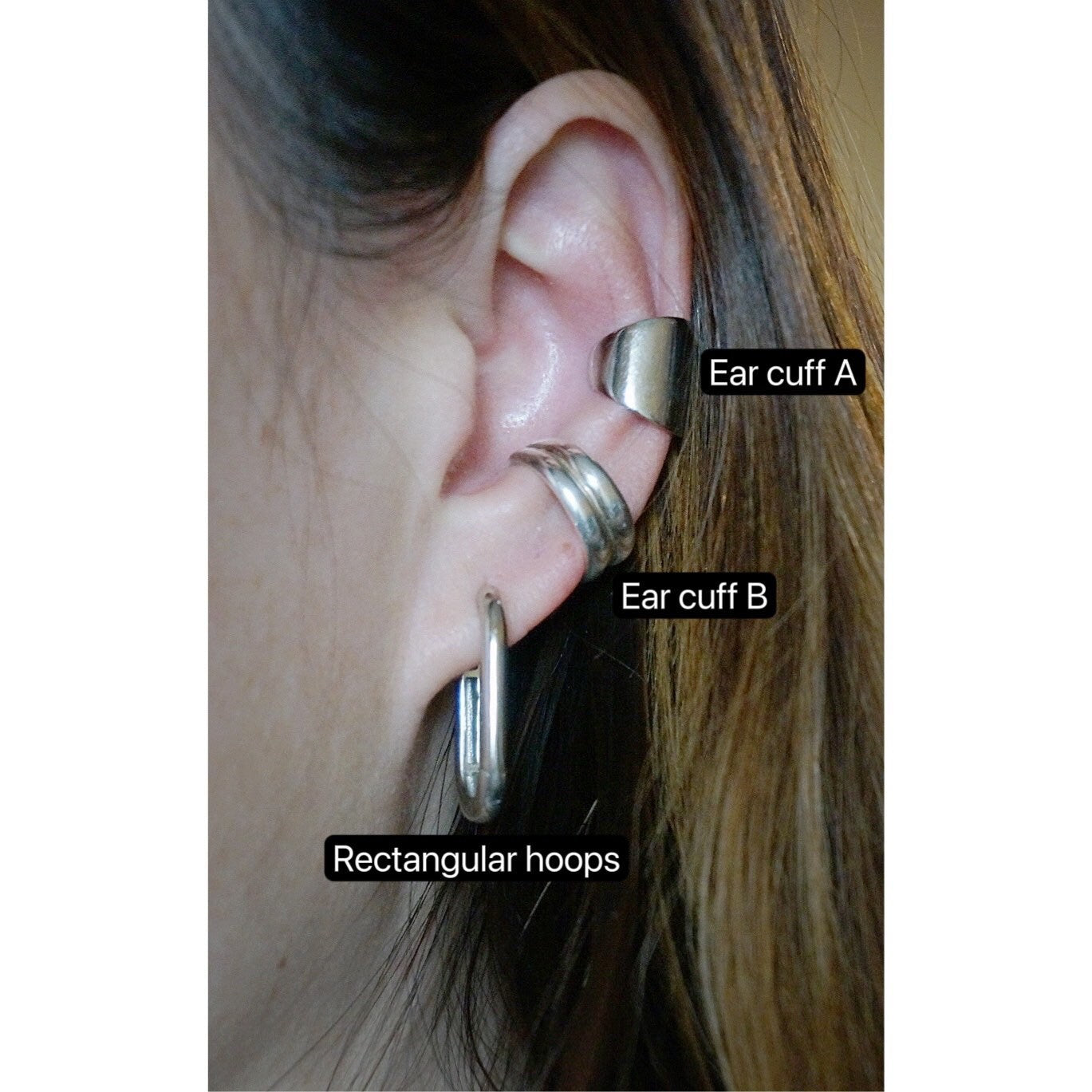 sterling silver earring sets/thick Earlobe cuff/chunky ear cuffs/ear wrap/silver ear clip/rectangular hoops