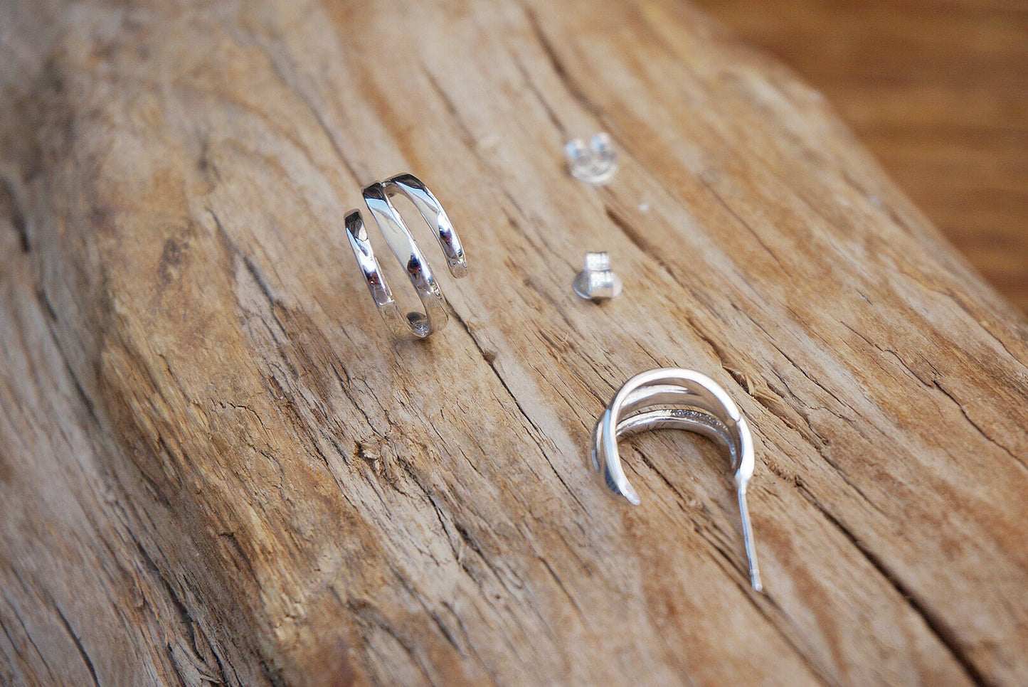 Sterling silver TRIO Hoops/Triple Huggie Hoop Earrings/Chunky Triple Hoop Earring/multiple hoop earrings/hoop earrings with stud fitting